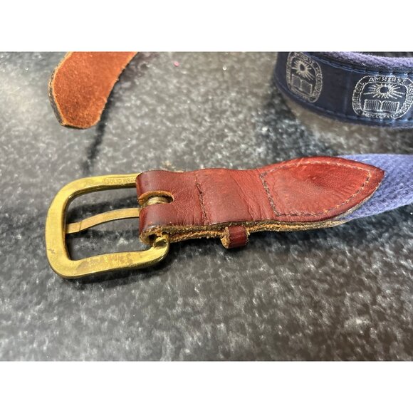 Vintage 1980s Amherst College Belt Leather & Cloth Solid Brass Buckle Adjustable - Picture 8 of 9